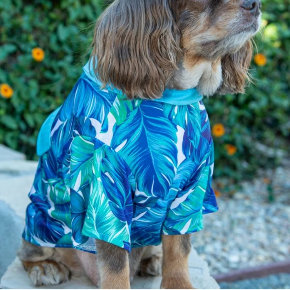 Vibrant Life Blue Tropical Palm Print Shirt Sz XXS NWT